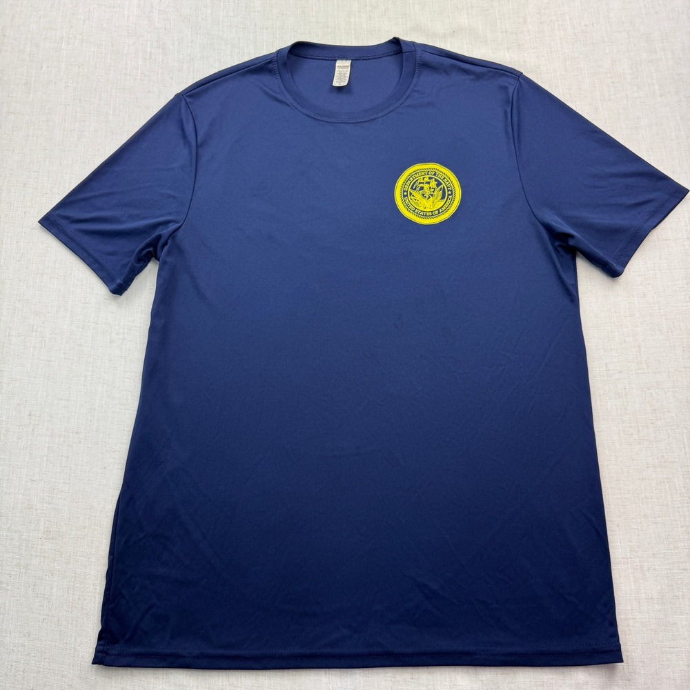 US Navy T-Shirt Mens Large Blue Microfiber Performance Graphic Tee Military